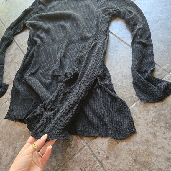 Eileen Fisher Crinkled Silk Boat Neck Tunic Top Dress Cover Up Black S - Picture 7 of 10